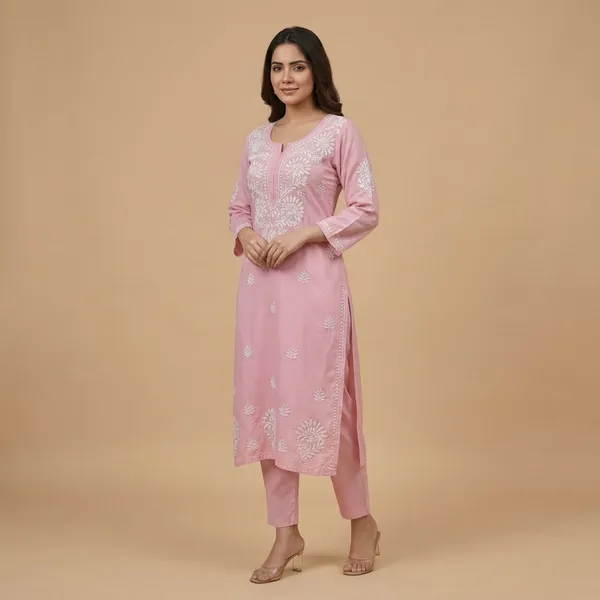 Pure_Chikankari_Baby_Pink_And_Pure_Chikankari_Yellow_Rayon_Long_Kurti_For_Women_(Pack_Of_2)