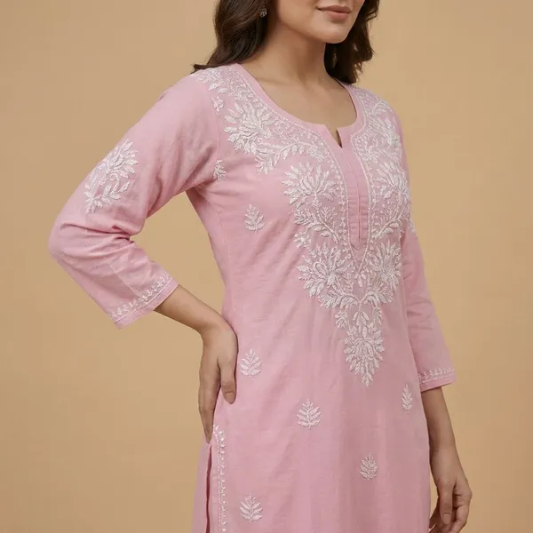 Pure_Chikankari_Baby_Pink_And_Pure_Chikankari_Yellow_Rayon_Long_Kurti_For_Women_(Pack_Of_2)