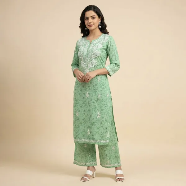 Pure_Chikankari_Green_Silk_Palazzo_Set_For_Women