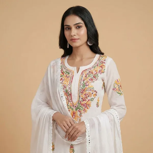 Pure_Chikankari_White_Georgette_3-Piece_Set_For_Women