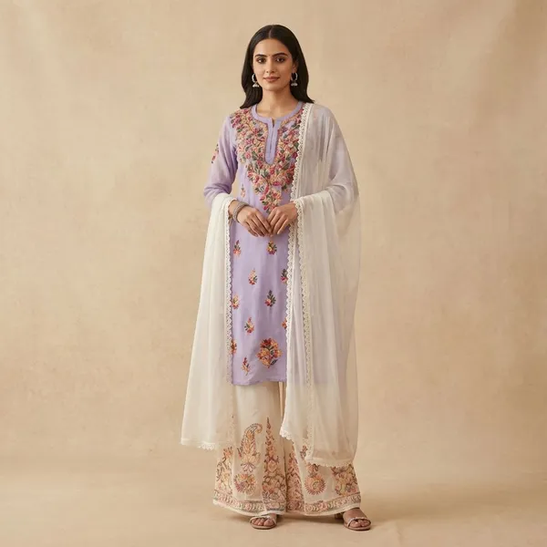 Pure_Chikankari_Black_And_Lavender_Cotton_Short_Top_And_Sharara_Set_For_Women_(Pack_Of_2)