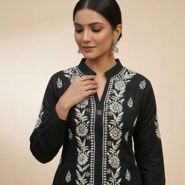 Pure_Chikankari_Black_Rayon_Pant_Set_For_Women