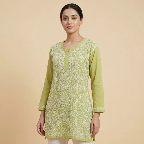Pure_Chikankari_Light_Green_Georgette__Short_Kurti_For_Women