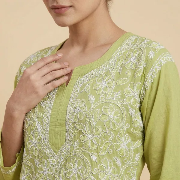 Pure_Chikankari_Light_Green_Georgette__Short_Kurti_For_Women