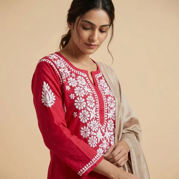 Pure_Chikankari_White_Cotton_Long_Kurta_For_Women