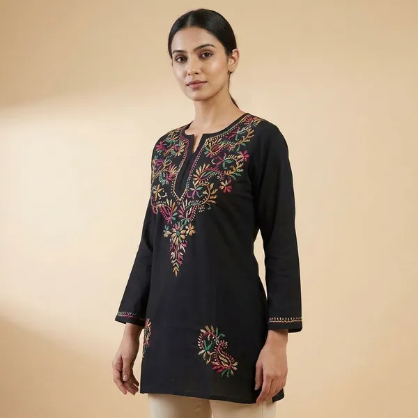 Pure_Chikankari_Black_Cotton_Short_Top_For_Women