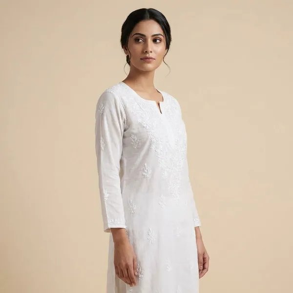 Pure_Chikankari__White_Cotton_Long_Kurti_For_Women