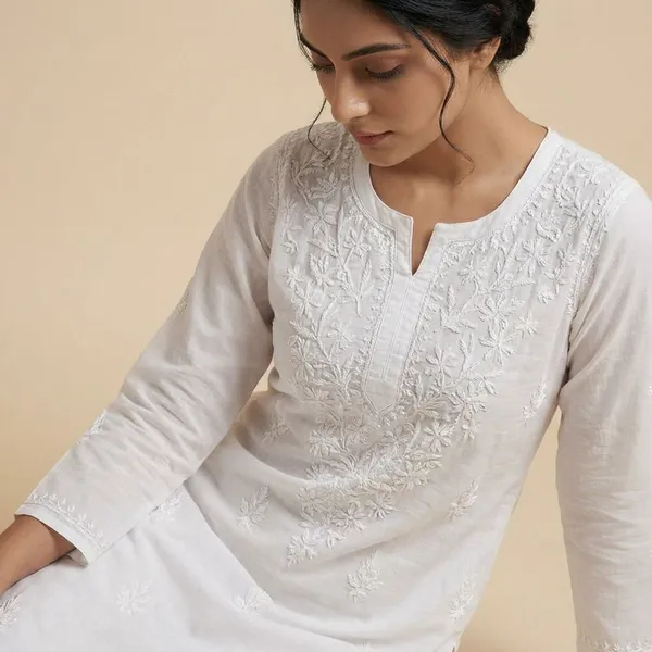 Pure_Chikankari__White_Cotton_Long_Kurti_For_Women