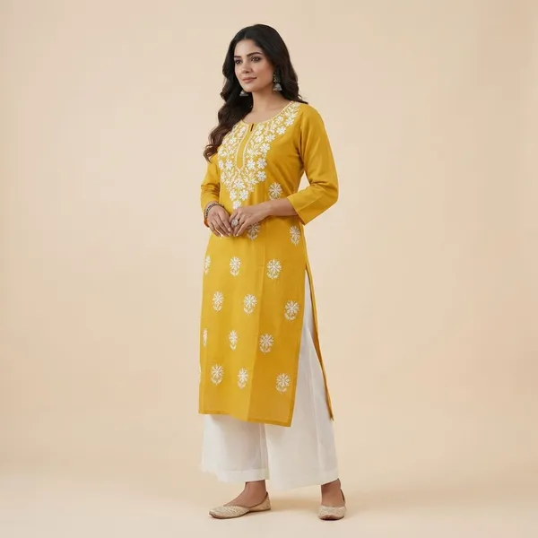 Pure_Chikankari_Baby_Pink_And_Pure_Chikankari_Yellow_Rayon_Long_Kurti_For_Women_(Pack_Of_2)