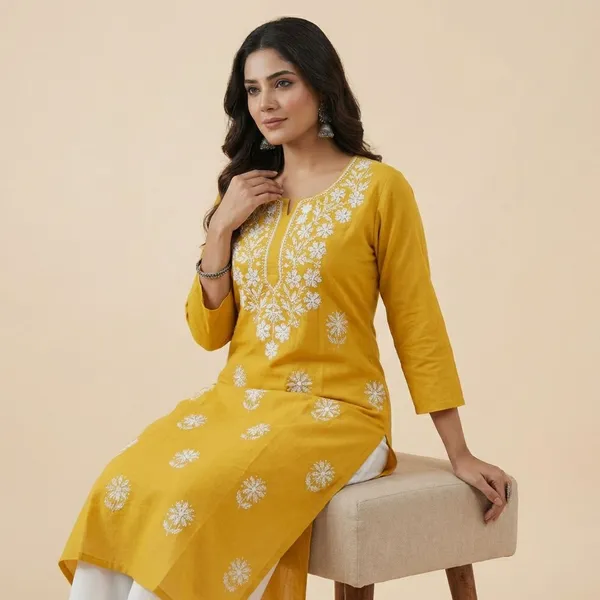 Pure_Chikankari_Baby_Pink_And_Pure_Chikankari_Yellow_Rayon_Long_Kurti_For_Women_(Pack_Of_2)