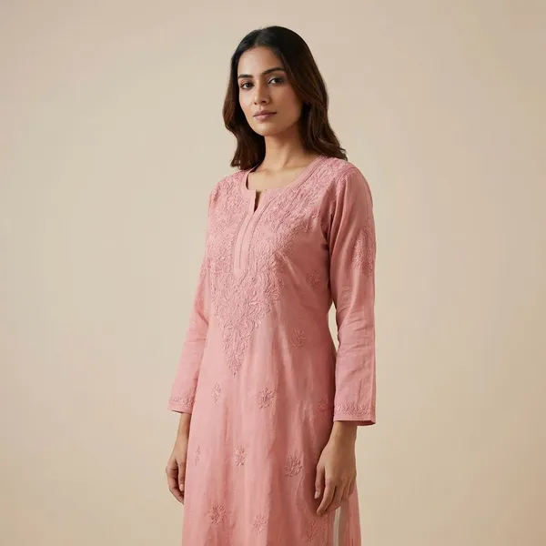 Peach_Rayon_Long_Kurta_For_Women