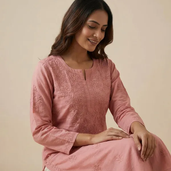 Peach_Rayon_Long_Kurta_For_Women