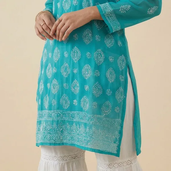Pure_Chikankari_Blue_Cotton_Sharara_Set_For_Women