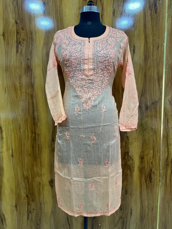 Pure_Chikankari_Peach_Kota_Dori_Long_Kurti_For_Women