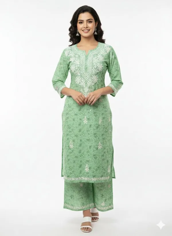 Pure_Chikankari_Green_Silk_Palazzo_Set_For_Women