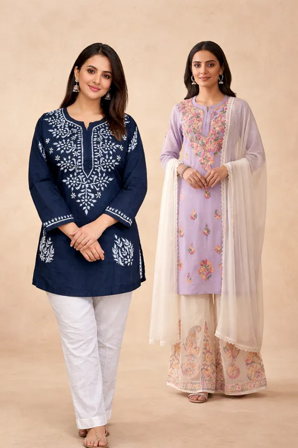 Pure_Chikankari_Black_And_Lavender_Cotton_Short_Top_And_Sharara_Set_For_Women_(Pack_Of_2)