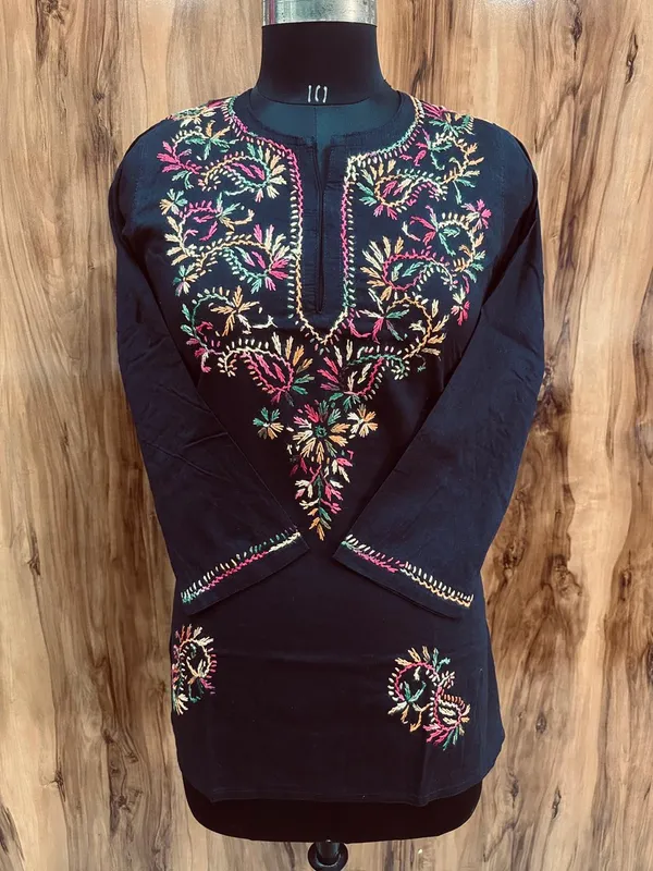 Pure_Chikankari_Black_Cotton_Short_Top_For_Women