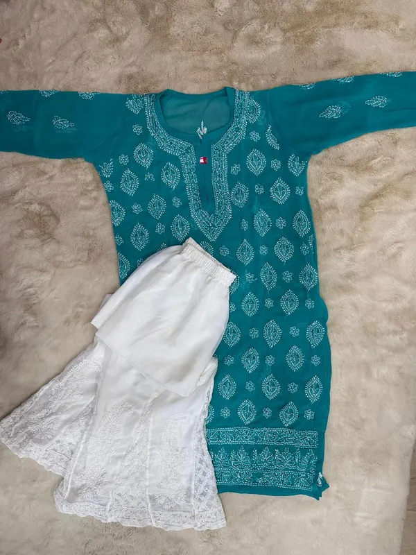 Pure_Chikankari_Blue_Cotton_Sharara_Set_For_Women