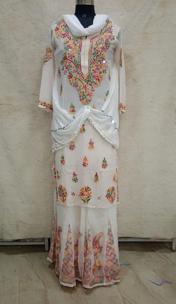 Pure_Chikankari_White_Georgette_3-Piece_Set_For_Women