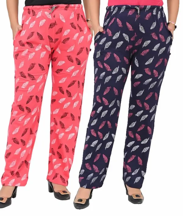 Pink_And_Navy_Blue_Cotton_Permium_Lounge_Pants_For_Women
