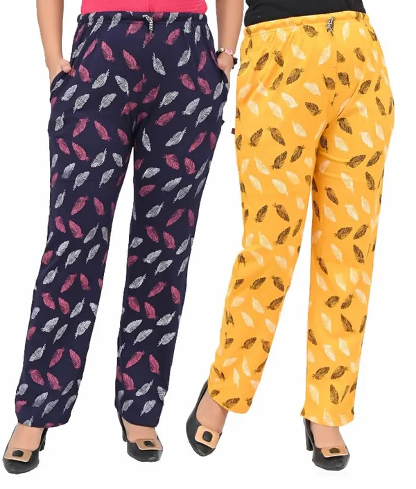 Yellow_And_Navy_Blue_Cotton_Permium_Lounge_Pants_For_Women
