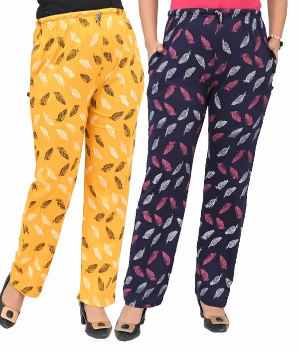 Yellow_And_Navy_Blue_Cotton_Permium_Lounge_Pants_For_Women