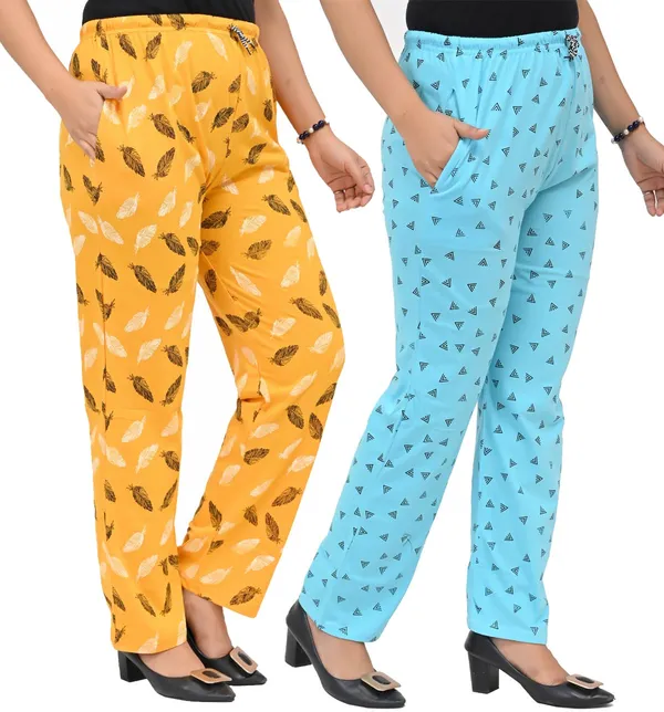Yellow_And_Sky_Blue_Cotton_Permium_Pyjama_Lower_For_Women