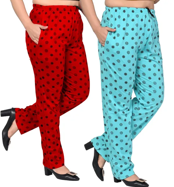 Red_And_Sky_Blue_Cotton_Permium_Pyjama_Pack_For_Women