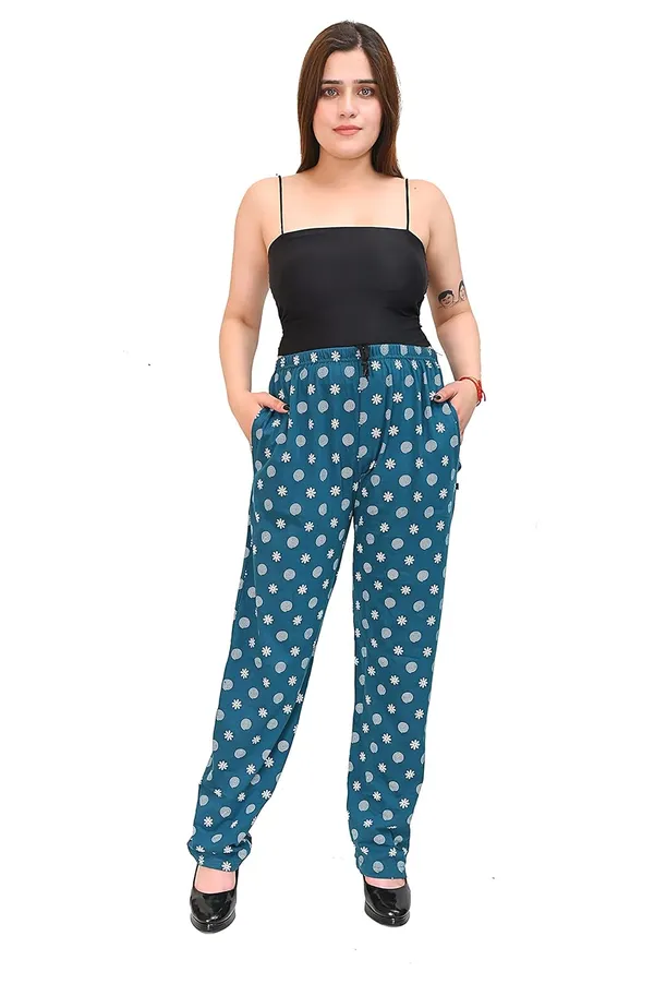 Teal_And_Black_Cotton_Permium_Pyjama_For_Women