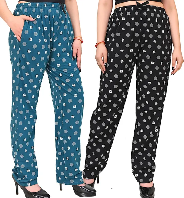 Teal_And_Black_Cotton_Permium_Pyjama_For_Women