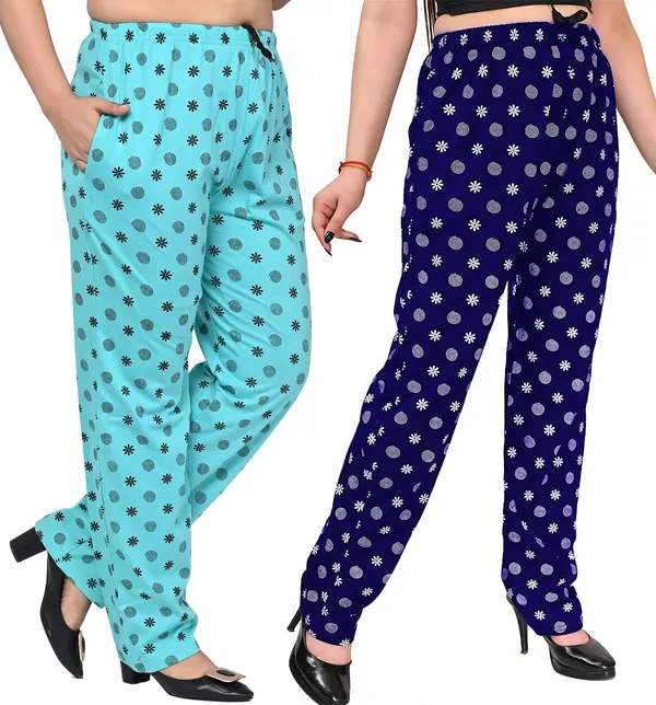 Sky_Blue_And_Navy_Blue_Cotton_Permium_Pyjama_Lower_For_Women