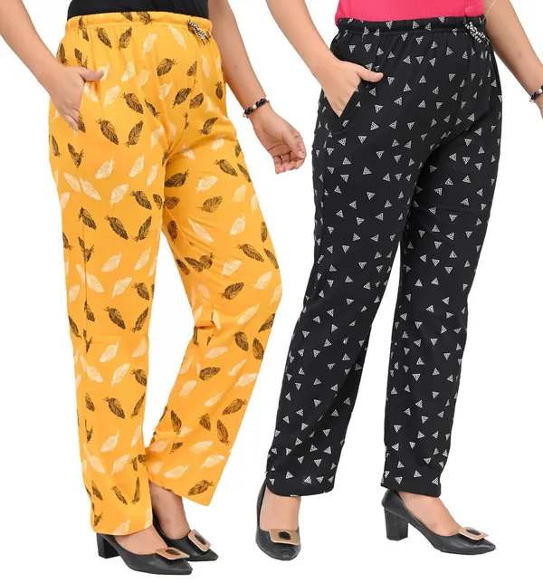 Yellow_And_Black_Cotton_Permium_Pyjama_Lower_For_Women