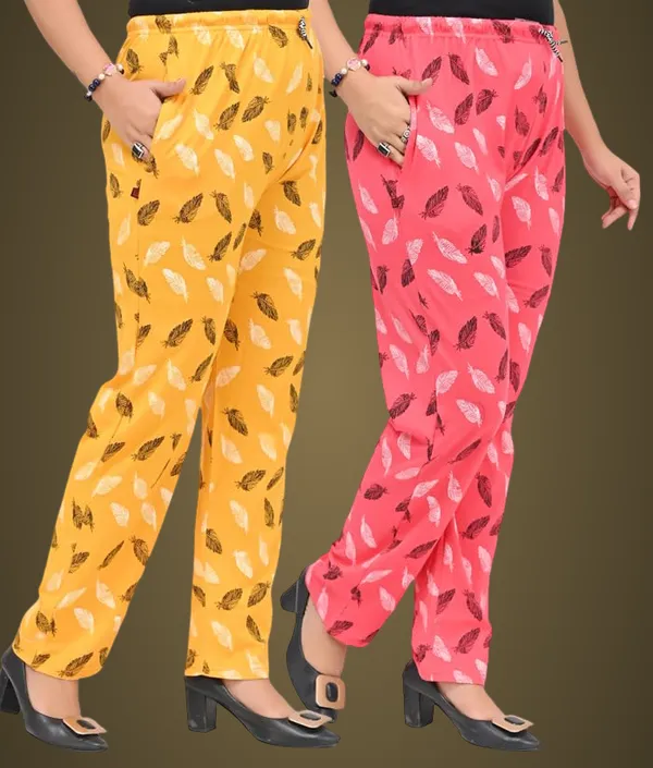 Pink_And_Yellow_Cotton_Permium_Lounge_Pants_For_Women