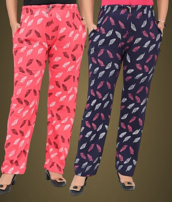 Pink_And_Navy_Blue_Cotton_Permium_Lounge_Pants_For_Women
