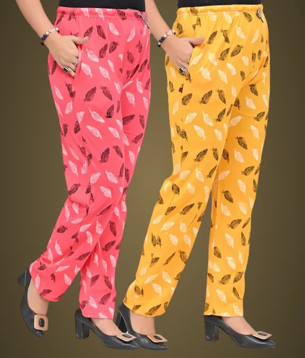Pink_And_Yellow_Cotton_Permium_Lounge_Pants_For_Women