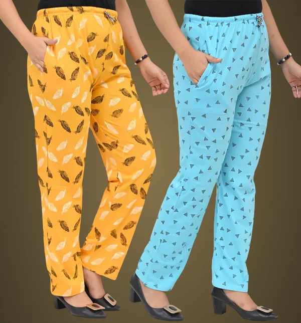 Yellow_And_Sky_Blue_Cotton_Permium_Pyjama_Lower_For_Women