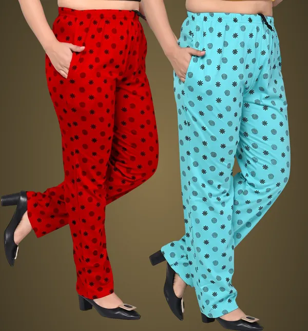 Red_And_Sky_Blue_Cotton_Permium_Pyjama_Pack_For_Women