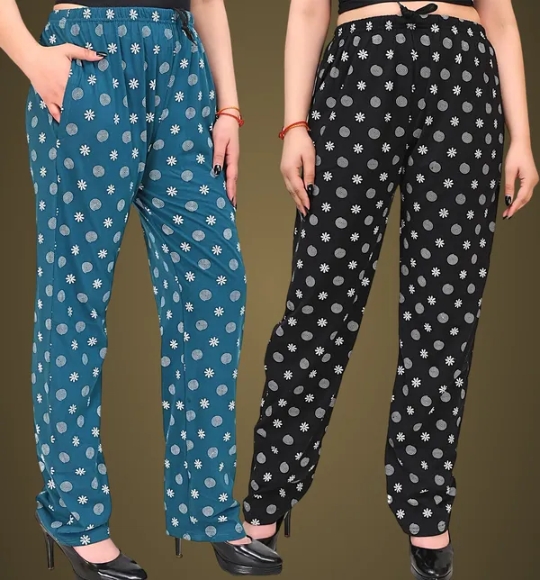 Teal_And_Black_Cotton_Permium_Pyjama_For_Women