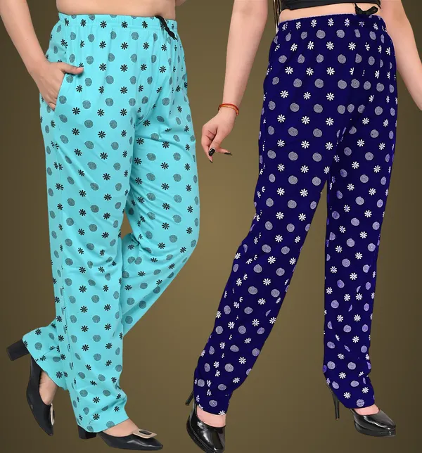 Sky_Blue_And_Navy_Blue_Cotton_Permium_Pyjama_Lower_For_Women