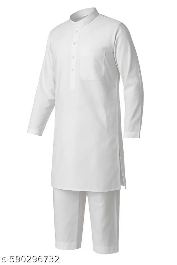White_Cotton_Blend_Kurta_For_Men
