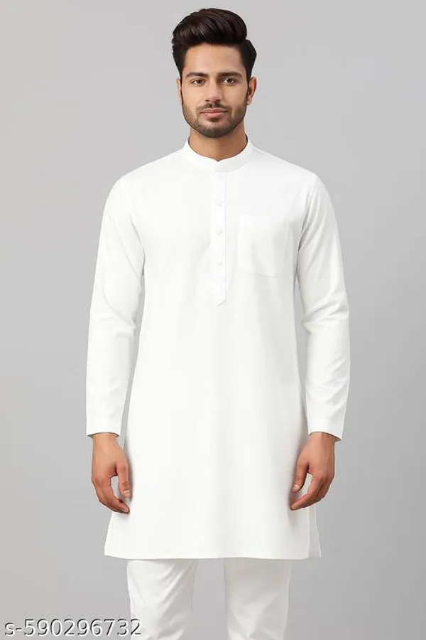 White_Cotton_Blend_Kurta_For_Men