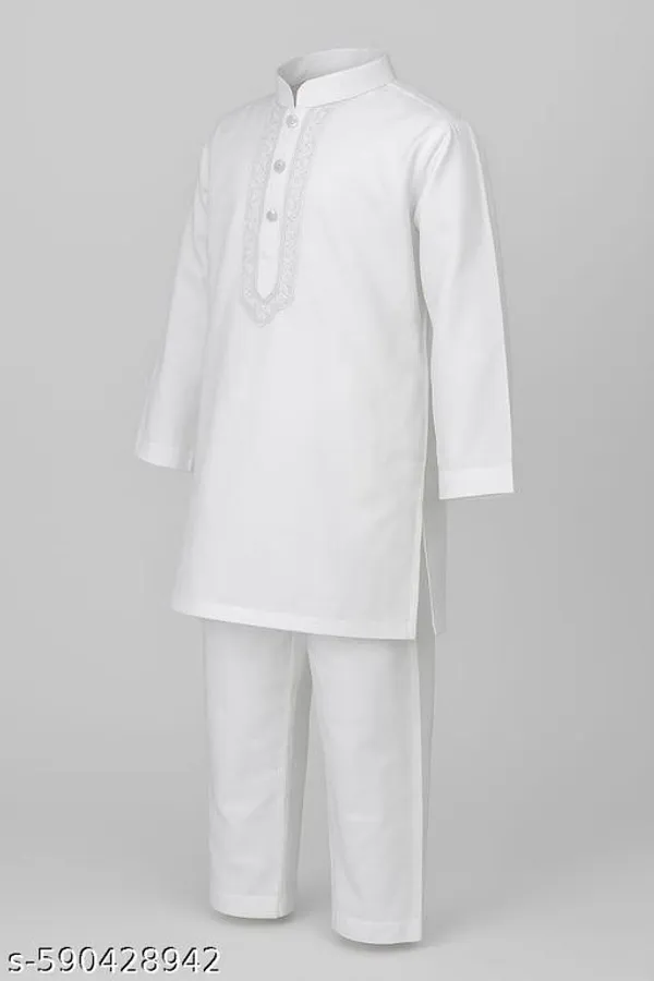 White_Cotton_Blend_Kurta_Pajama_Set_For_Boys