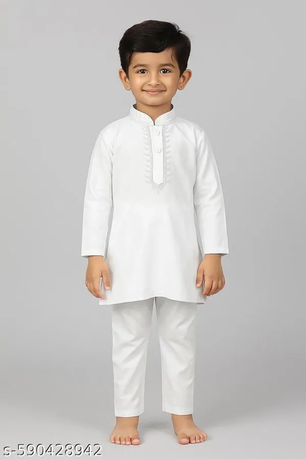 White_Cotton_Blend_Kurta_Pajama_Set_For_Boys