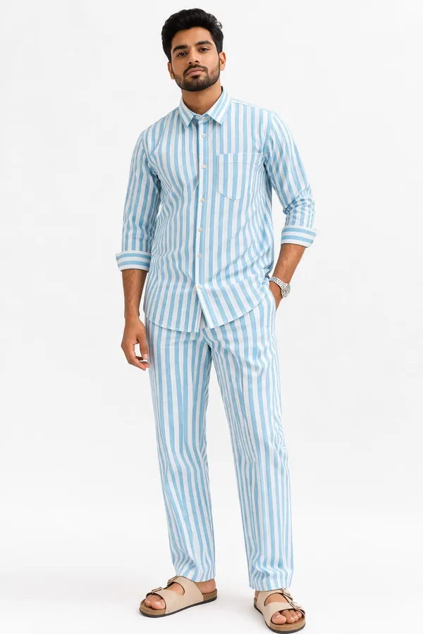 Hiluba_Tid_Men’s_Blue_&_White_Striped_Co-Ord_Set_|_Shirt_&_Trouser_Set_|_Regular_Fit_|_Casual_&_Summer_Wear