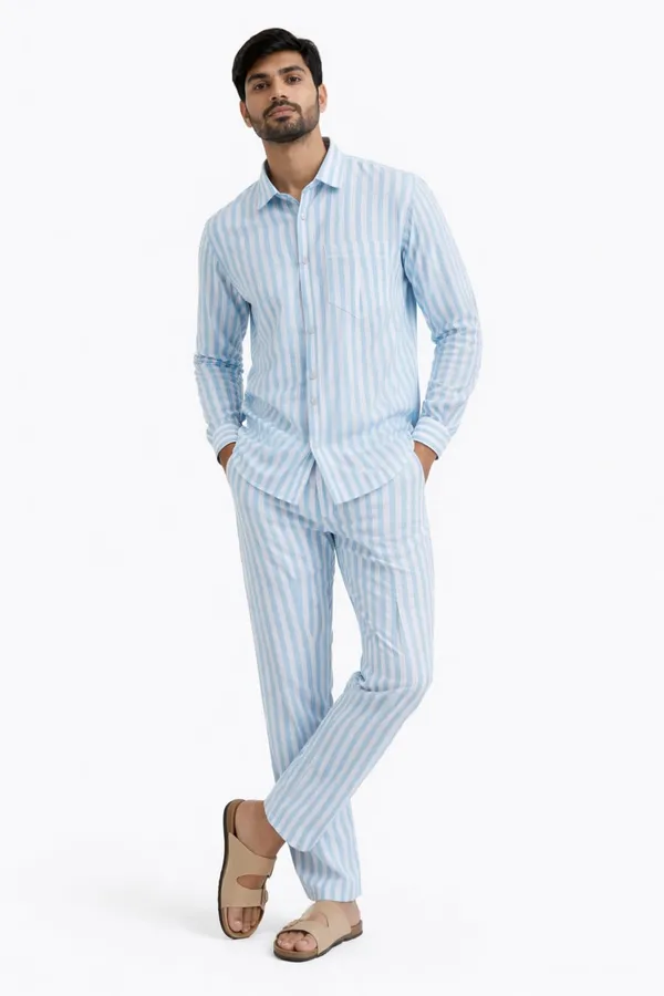 Hiluba_Tid_Men’s_Blue_&_White_Striped_Co-Ord_Set_|_Shirt_&_Trouser_Set_|_Regular_Fit_|_Casual_&_Summer_Wear