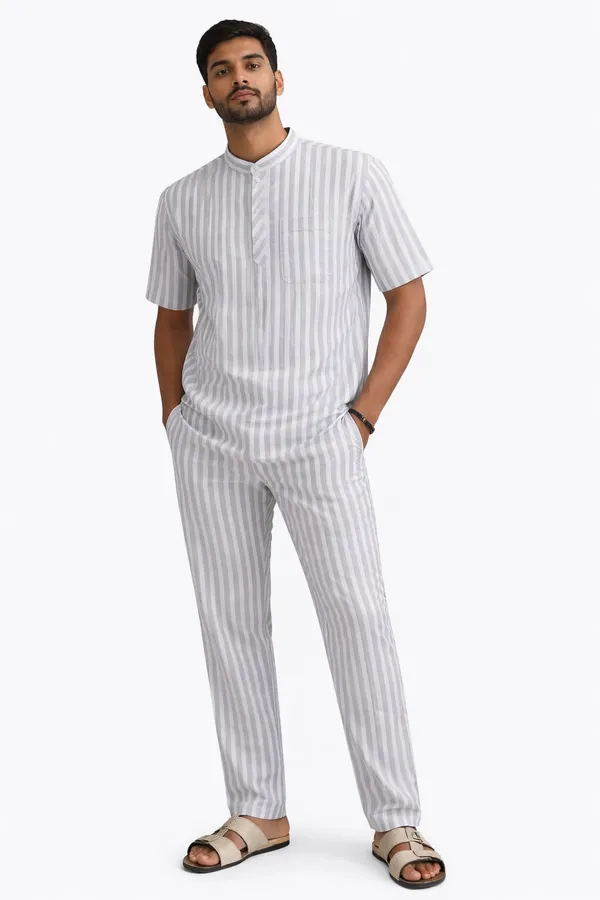 Men’s_Grey_Stripe_Short_Kurta_(Half_Sleeve,_Mandarin_Collar)