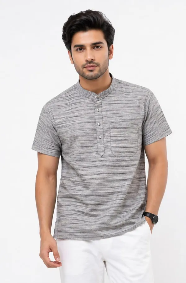 Men’s_Grey_Textured_Short_Kurta_–_Khadi_Cotton_Nylon_Blend