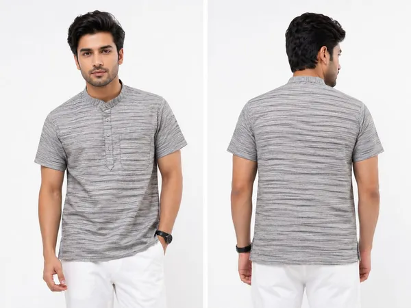 Men’s_Grey_Textured_Short_Kurta_–_Khadi_Cotton_Nylon_Blend