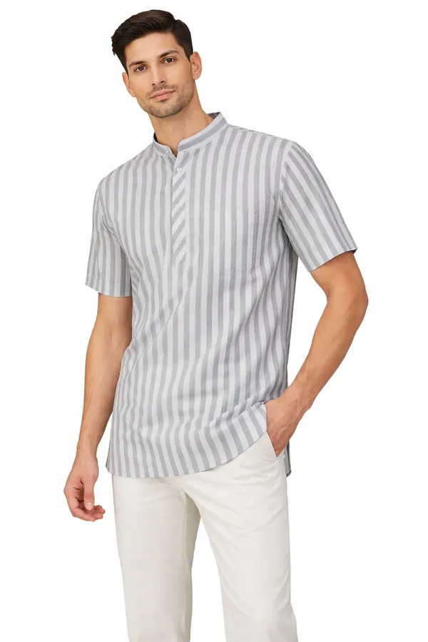 Men’s_Grey_&_White_Striped_Short_Kurta