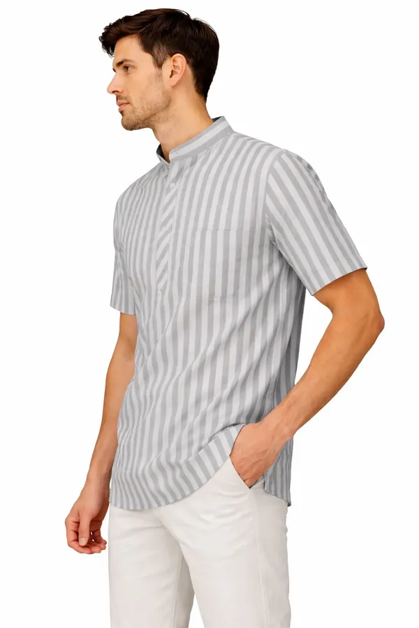 Men’s_Grey_&_White_Striped_Short_Kurta